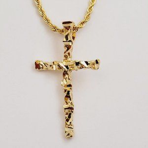 Goldfather's Jewelry. 24K Gold Layered Cross Pendant and 2mm 22" Chain. UNISEX.